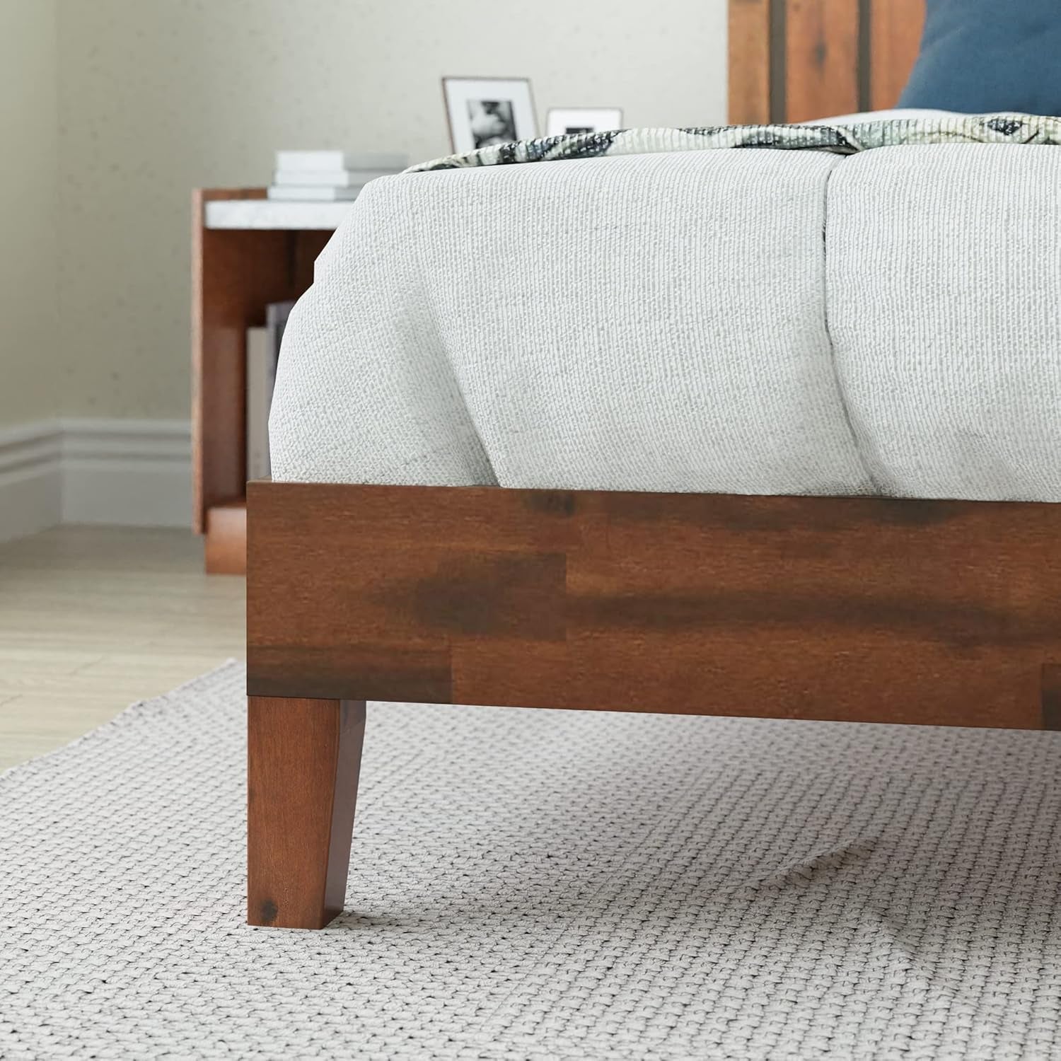 Queen Wood Platform Bed Frame With Headboard And Slats-2