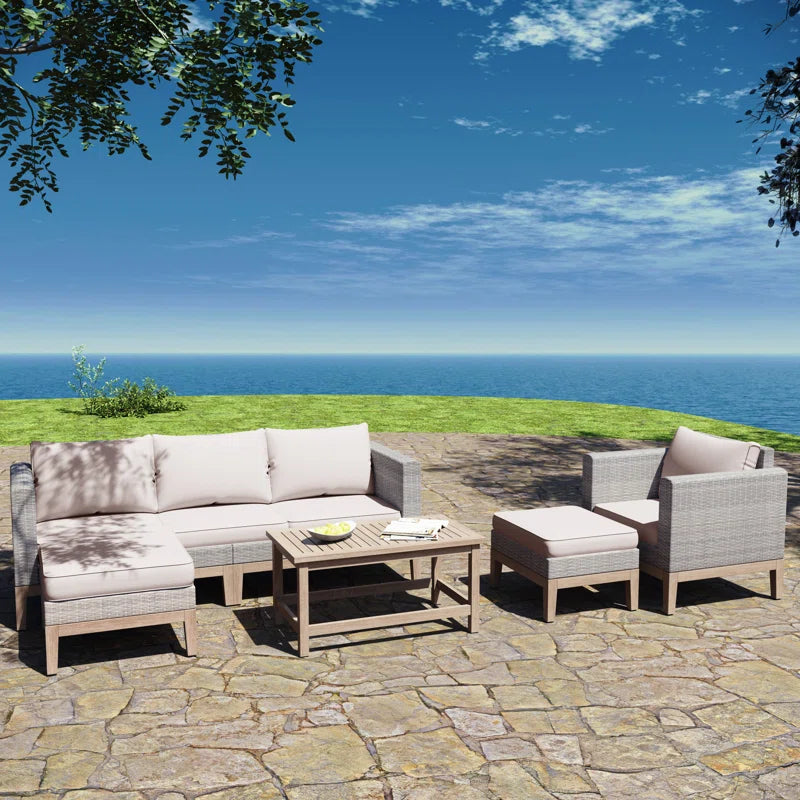 Six Person Outdoor Patio Set Weatherproof Acacia Table