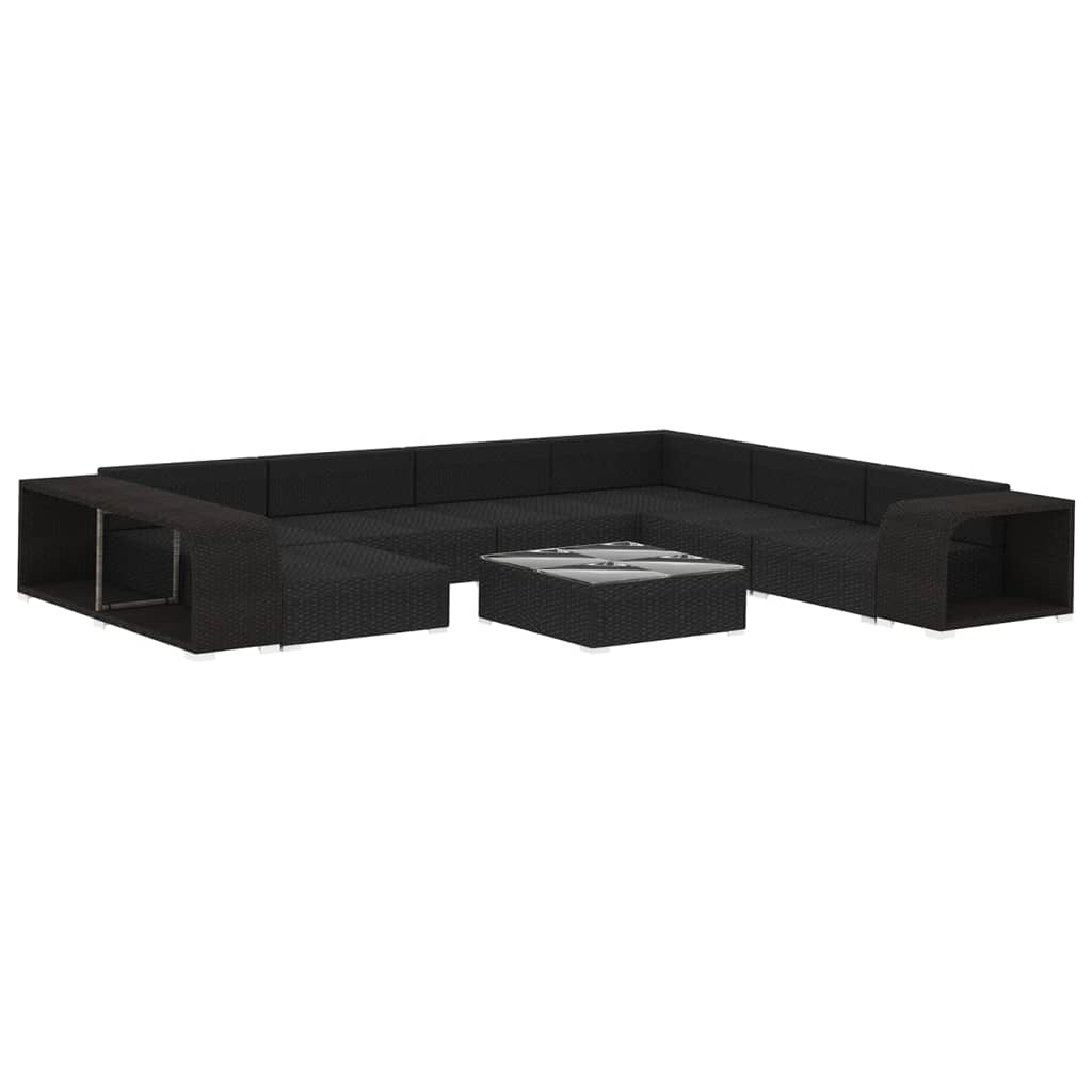 vidaXL Patio Furniture Set 10 Piece Sectional Sofa with Table Poly Rattan