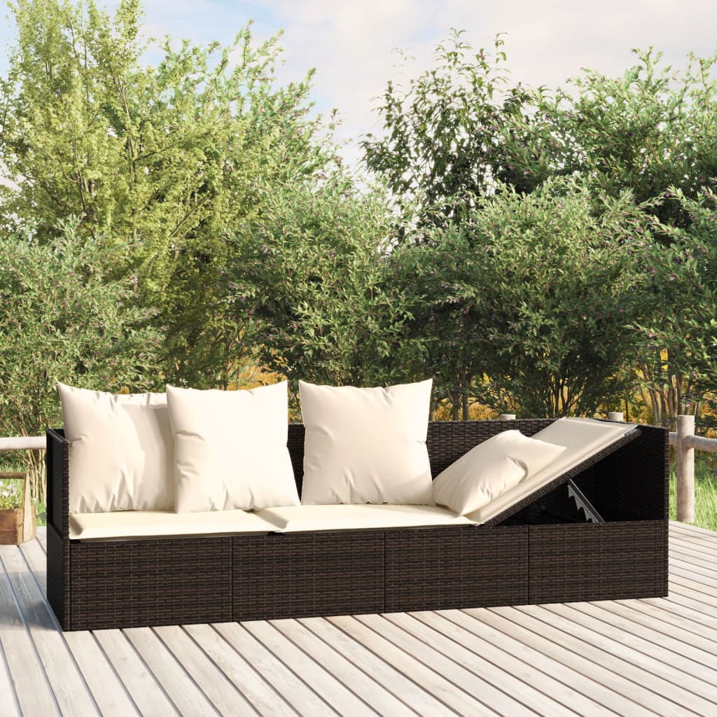 vidaXL Patio Lounge Bed with Cushions Adjustable Day Bed Sofa Poly Rattan