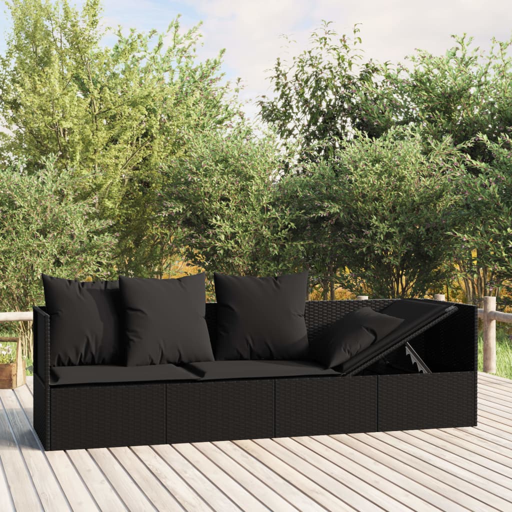 vidaXL Patio Lounge Bed with Cushions Adjustable Day Bed Sofa Poly Rattan