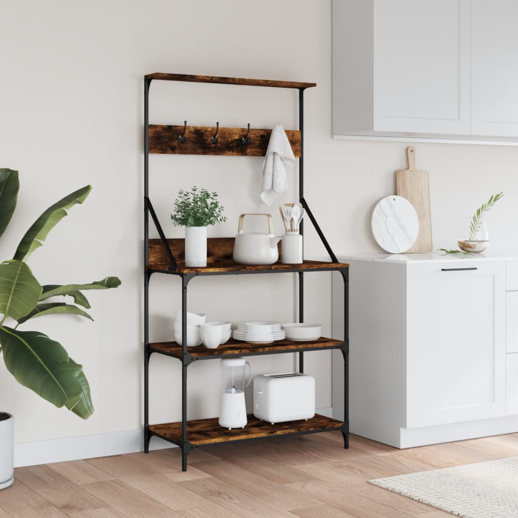 vidaXL Baker's Rack with Hooks 4-Tier Kitchen Storage Shelf Engineered Wood