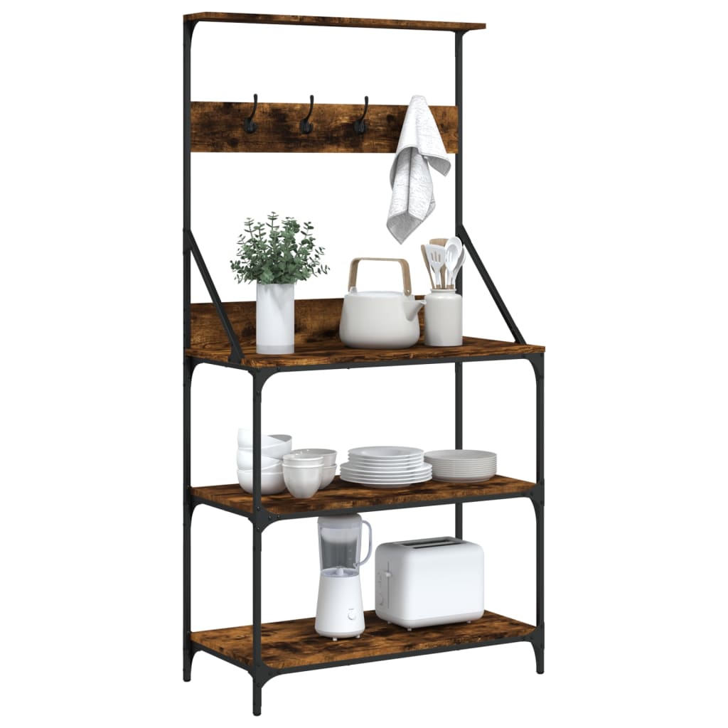 vidaXL Baker's Rack with Hooks 4-Tier Kitchen Storage Shelf Engineered Wood