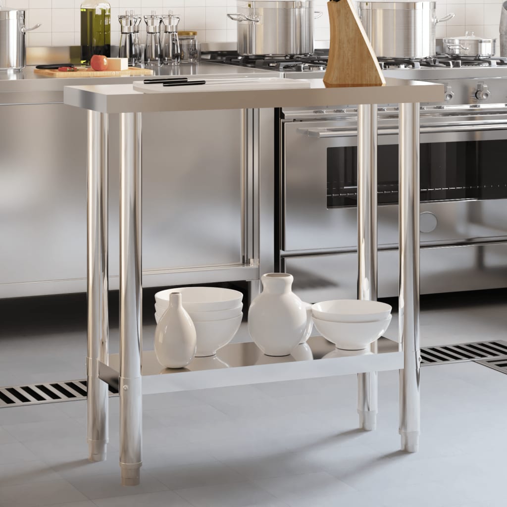 vidaXL Kitchen Work Table Storage Home Kitchen Restaurant Stainless Steel