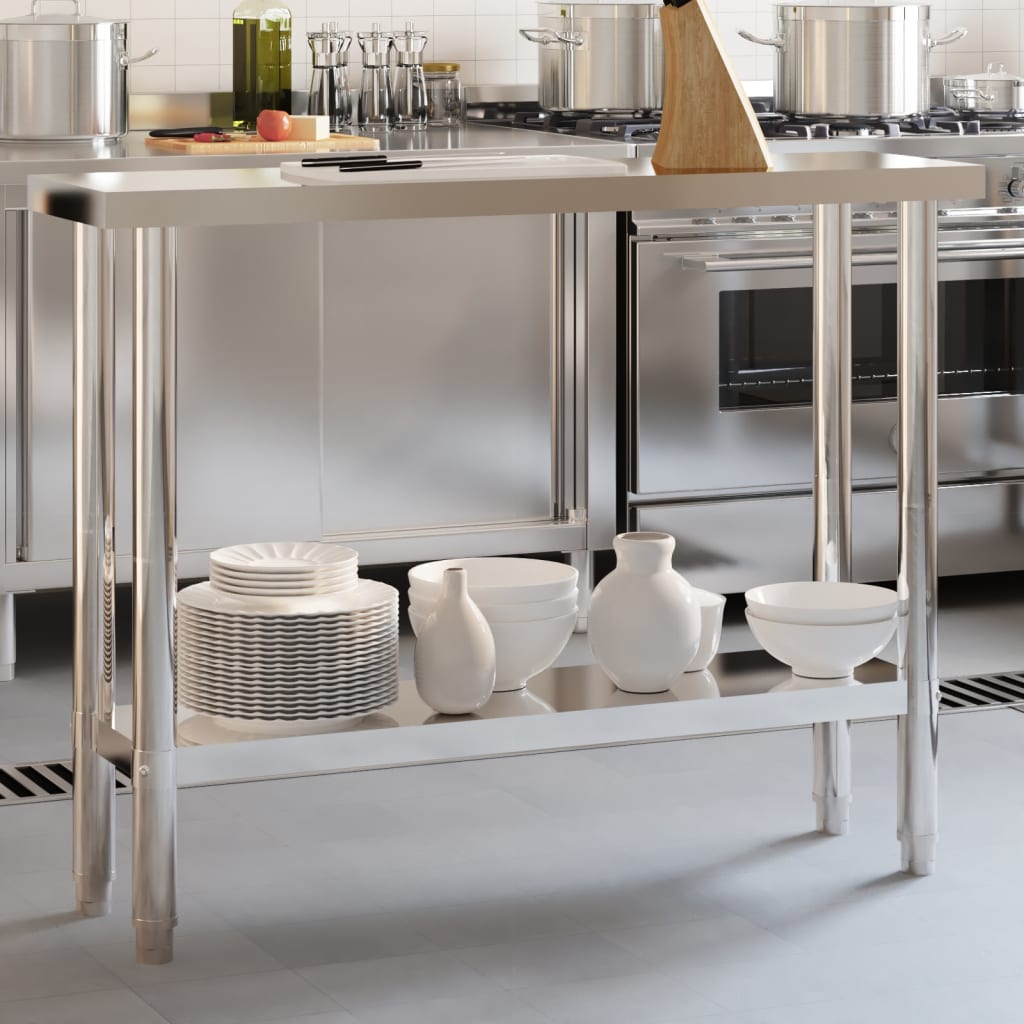vidaXL Kitchen Work Table Storage Home Kitchen Restaurant Stainless Steel