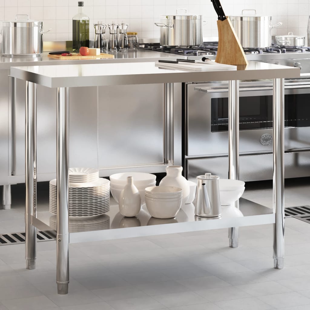 vidaXL Kitchen Work Table Storage Home Kitchen Restaurant Stainless Steel