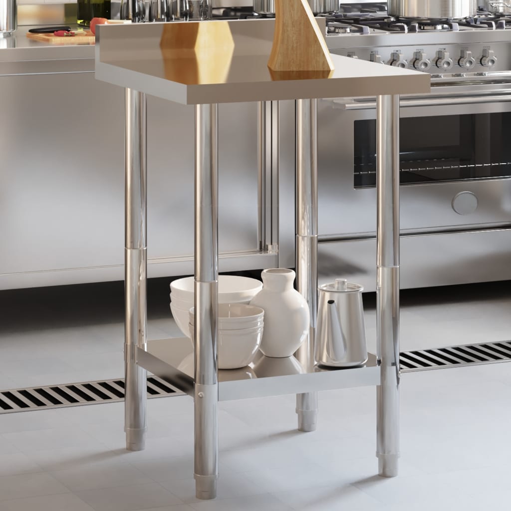vidaXL Kitchen Work Table with Backsplash Storage Restaurant Stainless Steel