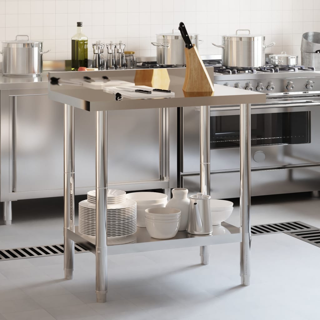 vidaXL Kitchen Work Table with Backsplash Storage Restaurant Stainless Steel