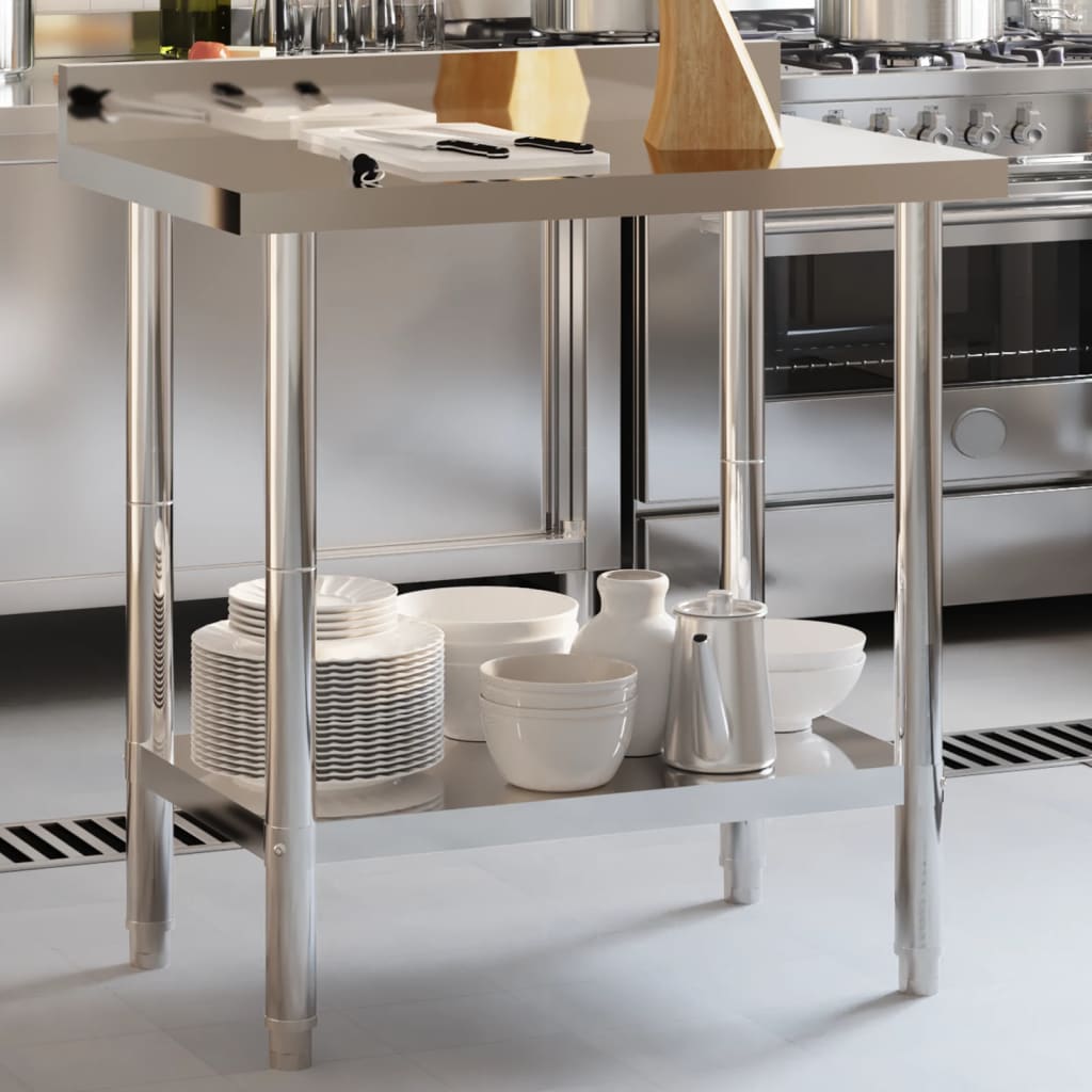 vidaXL Kitchen Work Table with Backsplash Storage Restaurant Stainless Steel