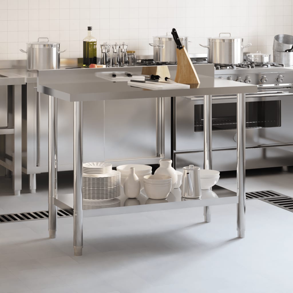 vidaXL Kitchen Work Table with Backsplash Storage Restaurant Stainless Steel