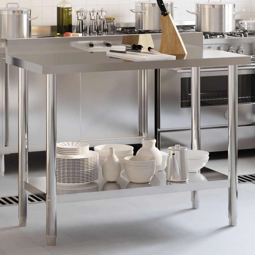 vidaXL Kitchen Work Table with Backsplash Storage Restaurant Stainless Steel