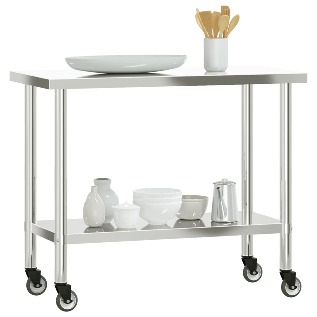 vidaXL Kitchen Work Table with Wheels Storage Home Restaurant Stainless Steel