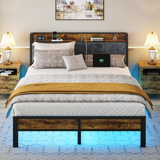 Queen Bed Frame With USB Charging LED Illumination-0