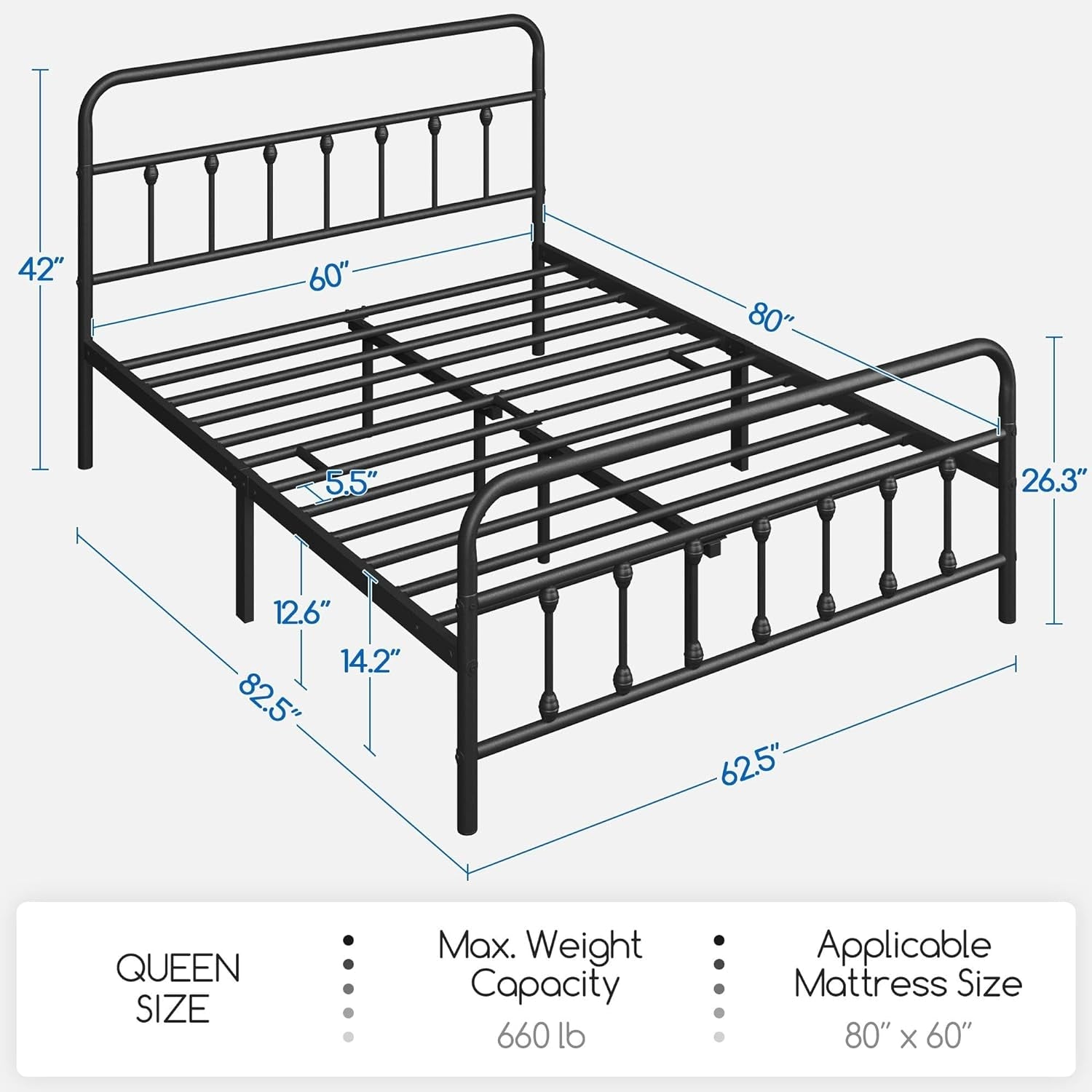 Classic Metal Platform Bed Frame Mattress Foundation with Victorian Style Iron-Art Headboard/Footboard/Under Bed Storage/No Box Spring Needed/Queen Size Black-1