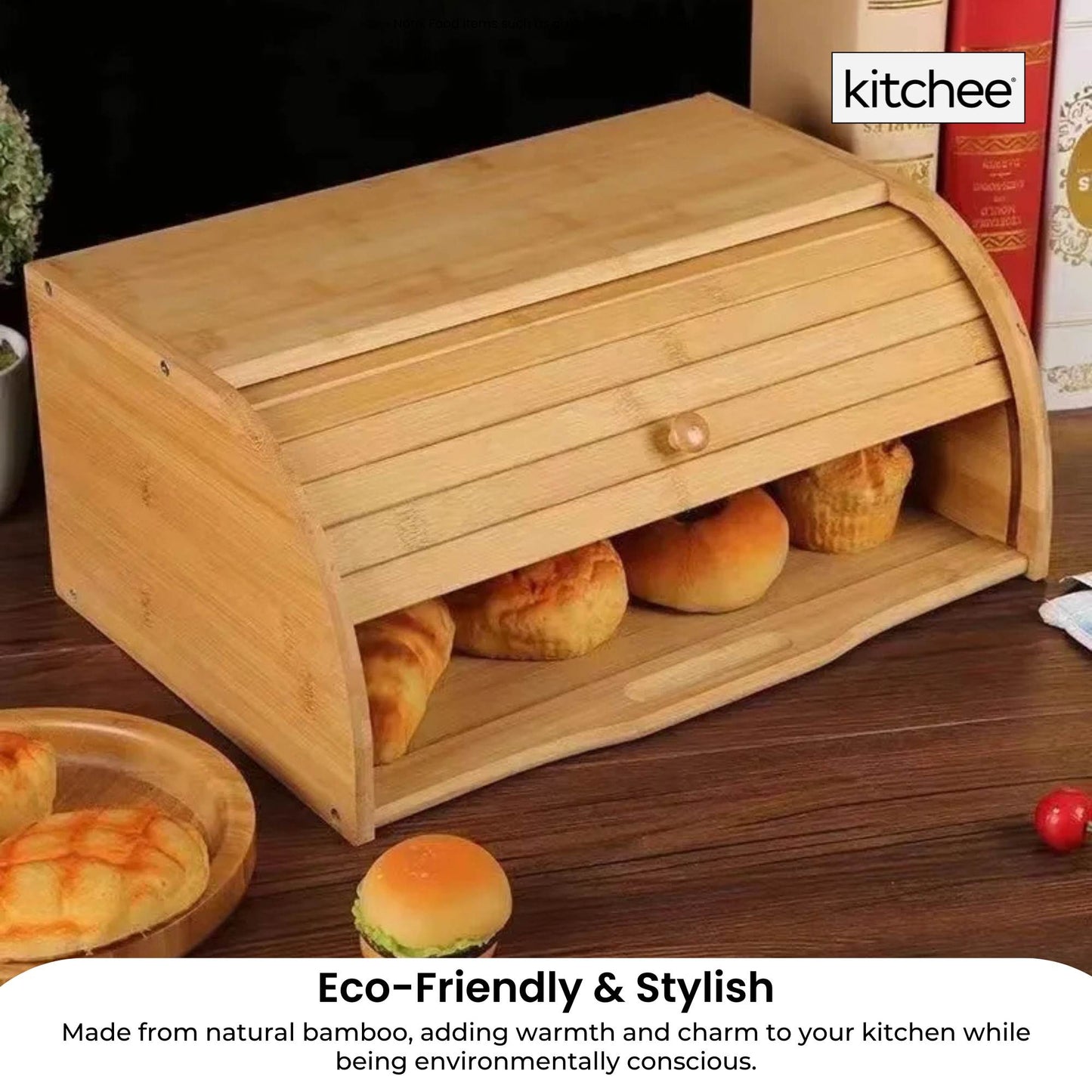 Kitchee 40cm Bamboo Bread Box - Storage Bin Keeper Kitchen Counter Container-4