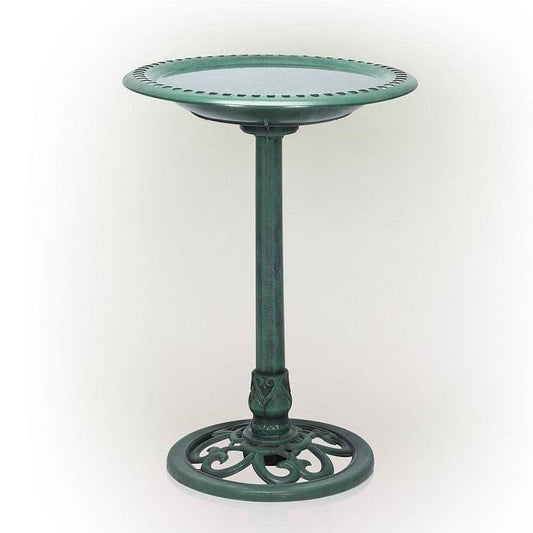 Outdoor Garden Bird Bath Bowl with Stand in Green Bronze Finish-0