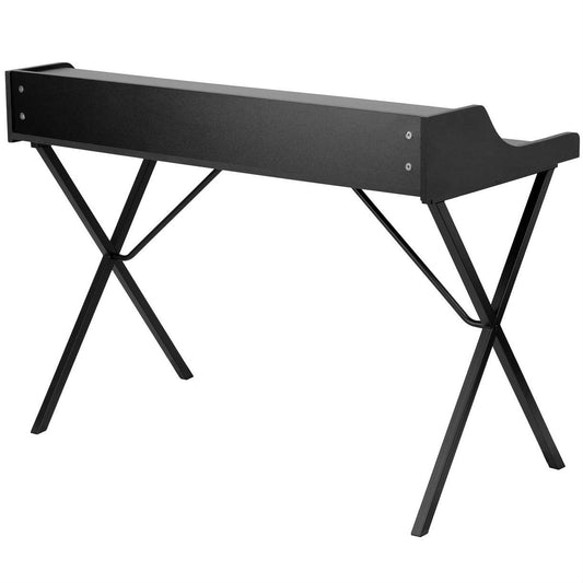 Modern Black Office Table Computer Desk with Raised Top Shelf-0