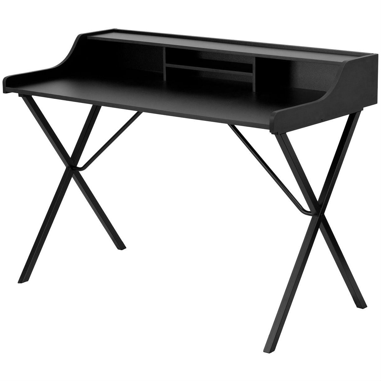 Modern Black Office Table Computer Desk with Raised Top Shelf-1