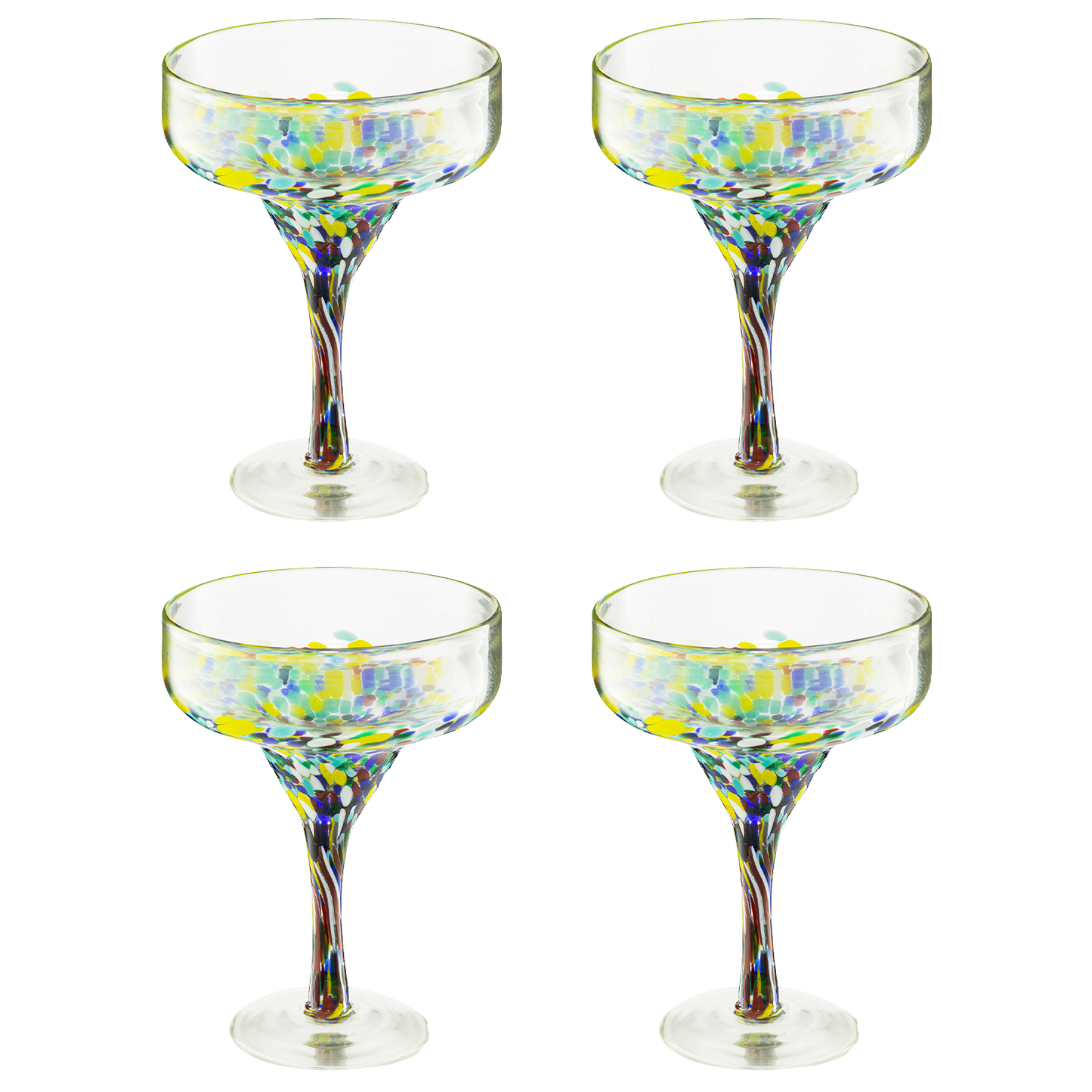The Wine Savant Mexican Design Hand Blown Margarita Glass – Set of 4 Luxury Hand Blown Confetti Margarita Glasses (16 oz) (Confetti Margarita Glasses)