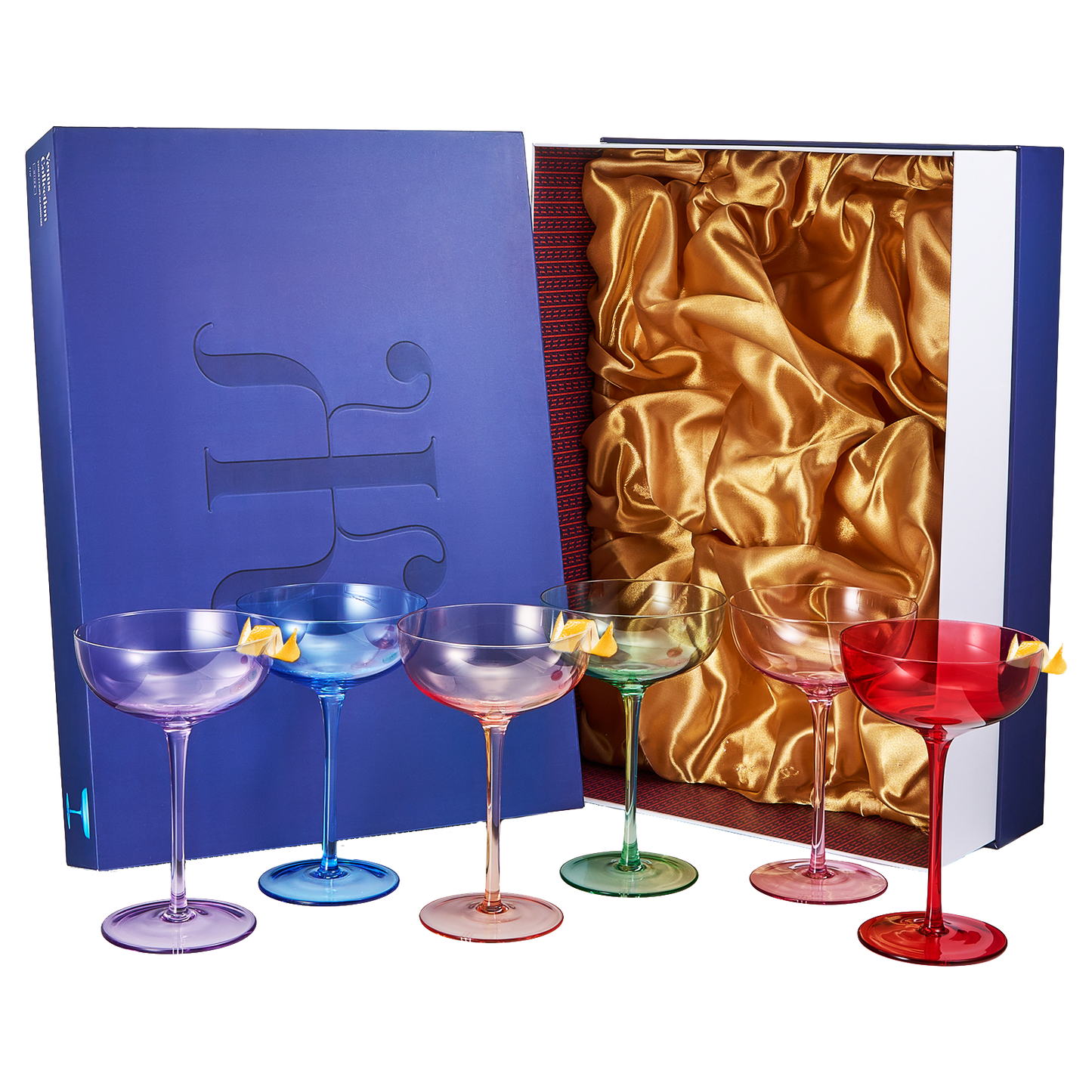 Colored Coupe Glasses | Set of 6 | 7 oz Classic Cocktail Glassware for Champagne, Martini, Manhattan, Cosmopolitan, Crystal Speakeasy Style Goblets Stems, Elegantly Color (Classic Multicolor)