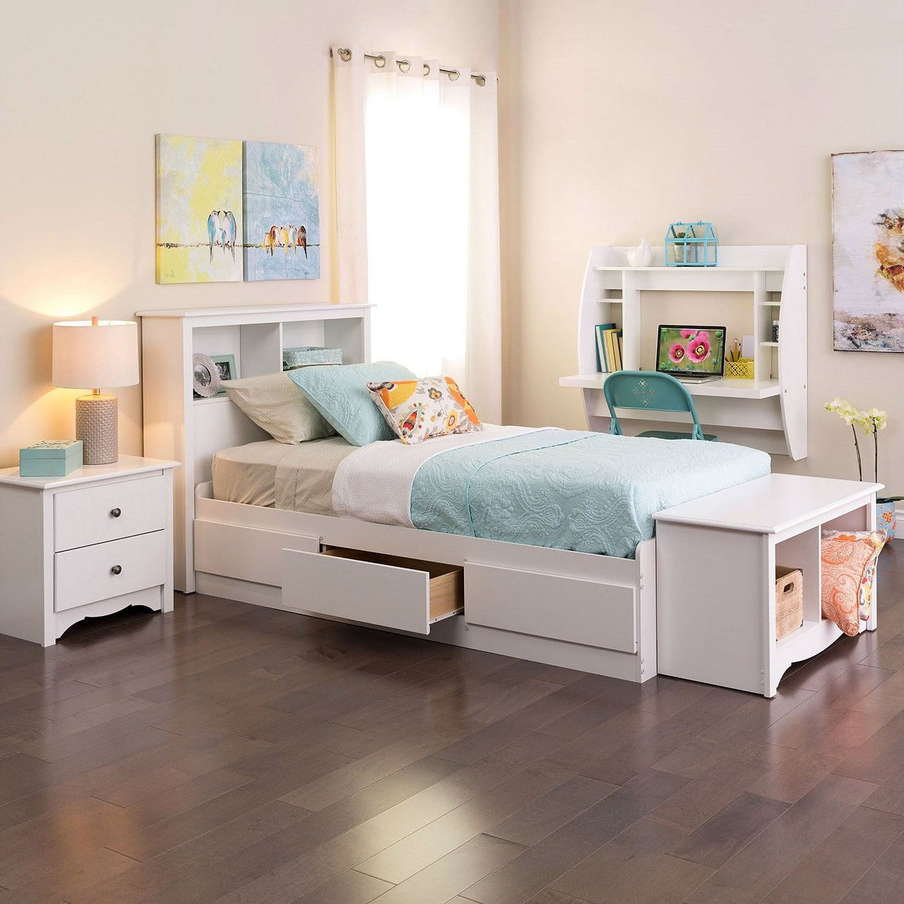White Wall-Mounted Modern Space Saving Laptop Computer Desk-1