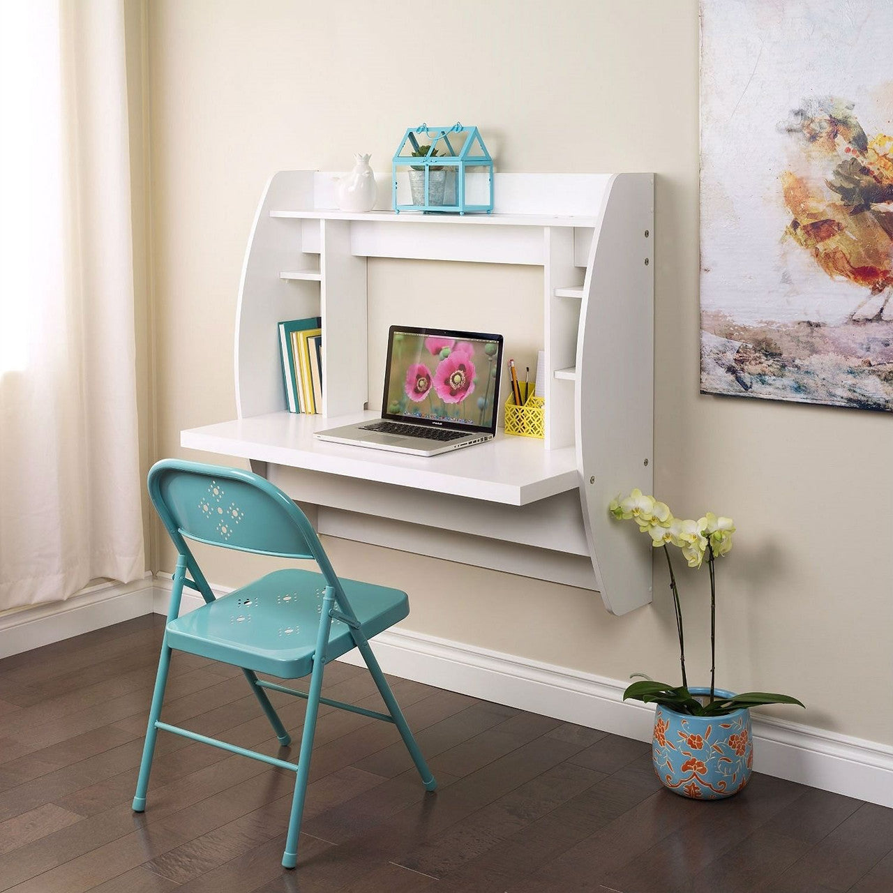White Wall-Mounted Modern Space Saving Laptop Computer Desk-2