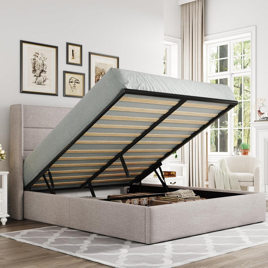 Queen Size Lift Up Storage Bed With Hydraulic Headboard-0