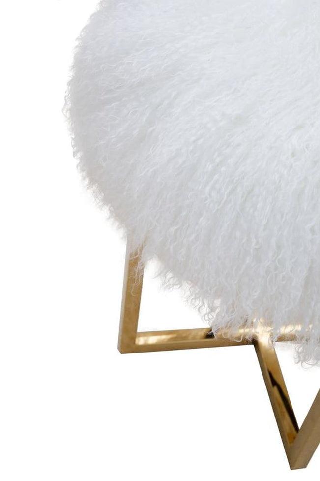 Canvello Home Sorrento Collection Mongolian Fur White & Gold Ottoman