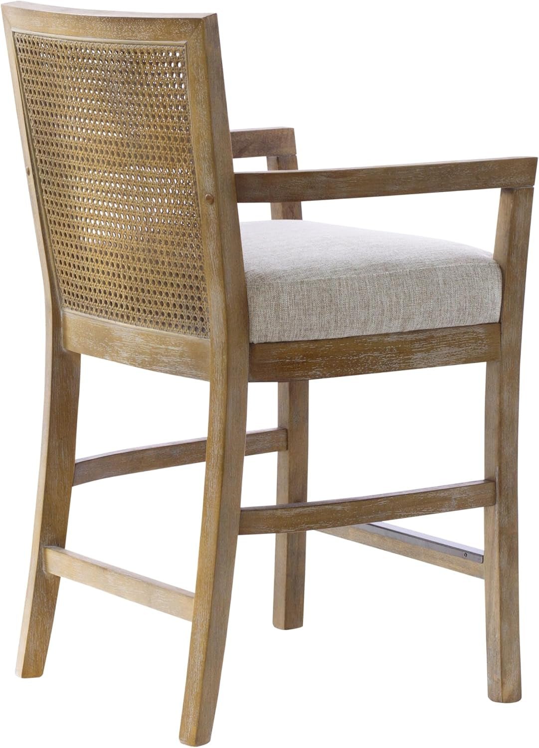 Diedra, Counter Stool Kitchen Island Counter Stool, Natural Cane Backrest, Solid Wood Legs, Upholstered Seat, Counter Height Stool for Kitchen Island Stool, 38" H, Reclaimed Natural
