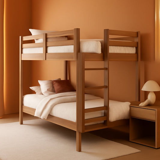 EngineeredWood TwinOverTwin Bunk With Ladder Oak Finish-0