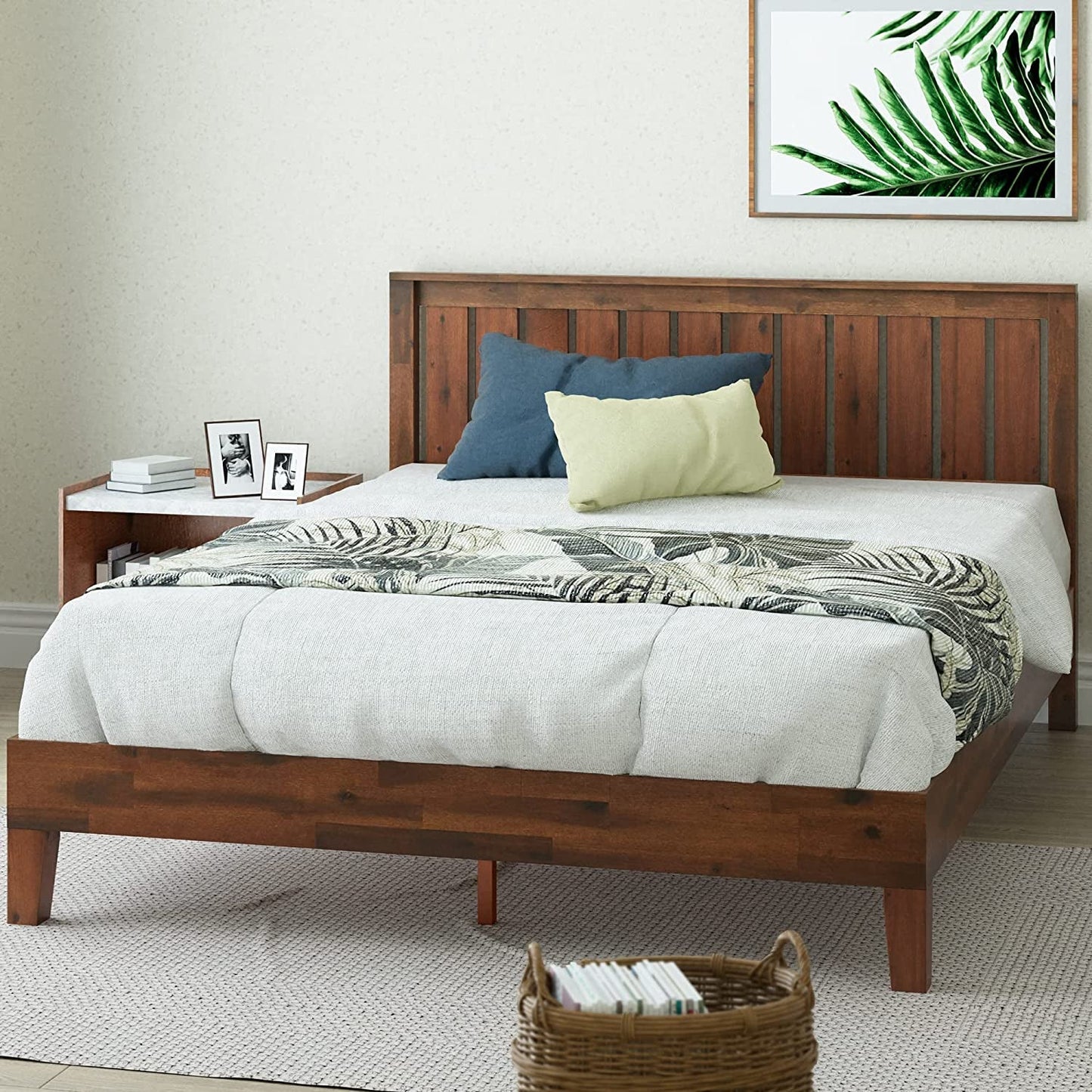Queen Wood Platform Bed Frame With Headboard And Slats-0