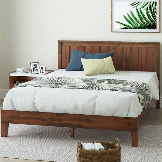 Queen Wood Platform Bed Frame With Headboard And Slats-0