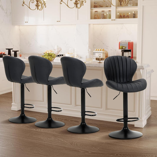 Four Modern Adjustable Faux Leather Swivel Bar Stools-0