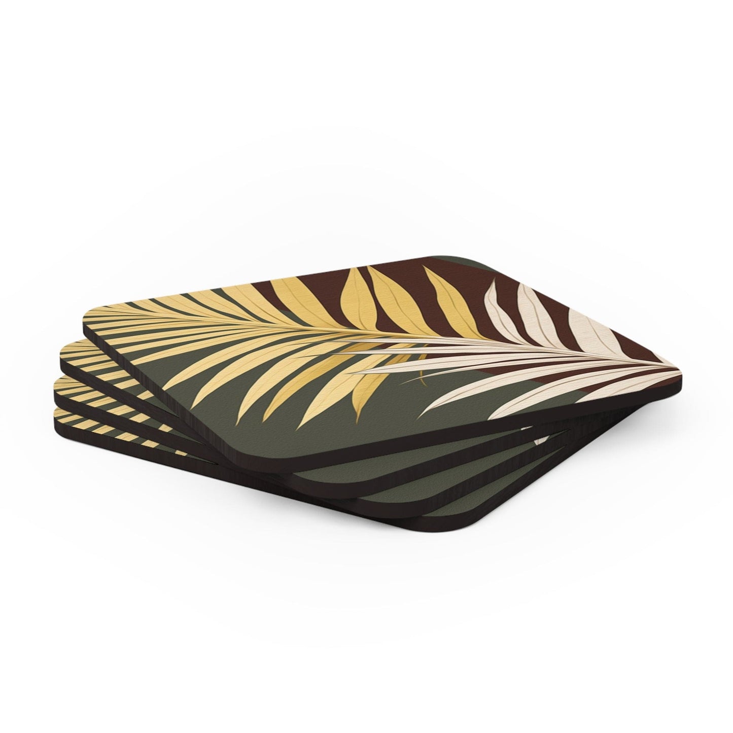 Handcrafted Square Coaster Set of 4 - Palm Tree Leaves Pattern
