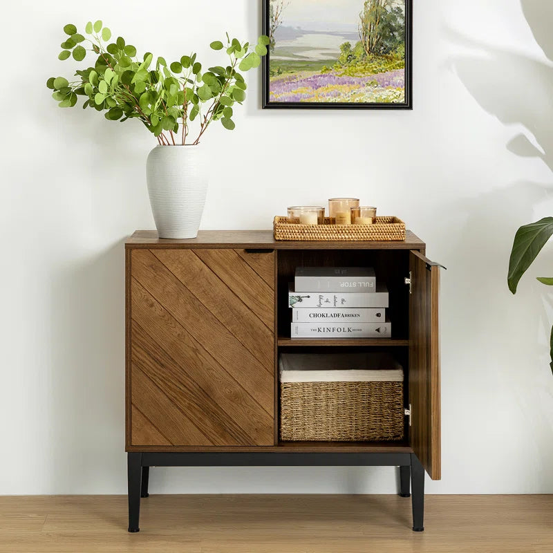 Tall 2 Door Rustic Herringbone Accent Cabinet Design