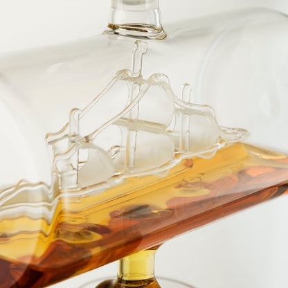 Whiskey & Wine Decanter Gifts for Men & Dad, Ship Decanter 1000ml, Set with 4 Globe Drinking Glasses - Cool Liquor Dispenser for Home Bar Unique Birthday Gift Ideas from Wife, Daughter, Son Present
