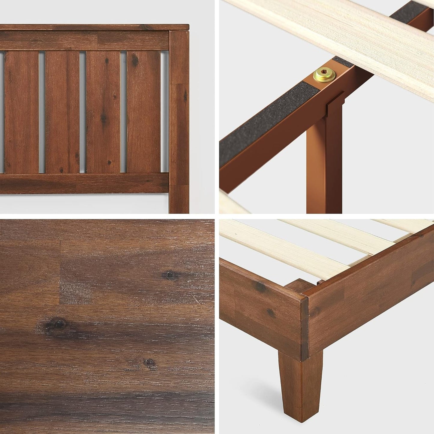 Queen Wood Platform Bed Frame With Headboard And Slats