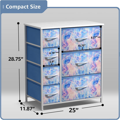 7 Drawer Kids Dresser Tie-Dye Fabric Bins