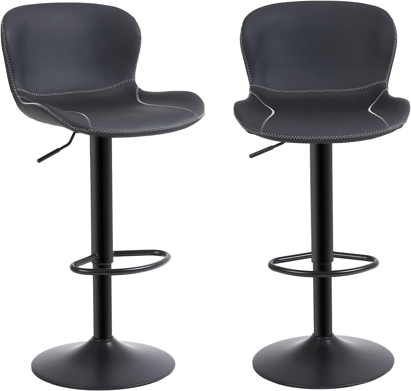 Bar Stools Set of 2, PU Leather Counter Height Barstools with Back, Height Adjustable Swivel Bar Chairs, Modern Armless Kitchen Island Stool, Black