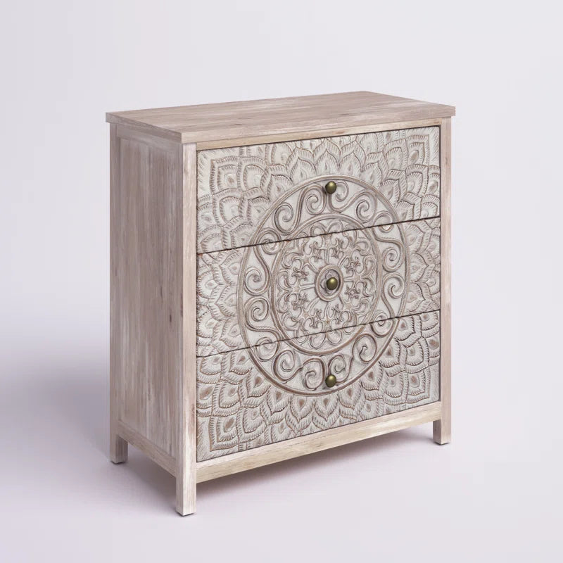 Boho Accent Chest With Medallion Storage Space Decor