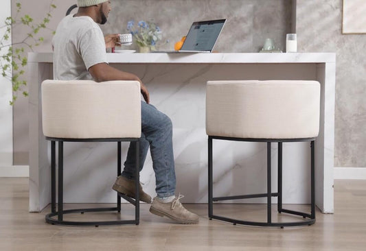 Contemporary Cream Linen Bar Stools Counter Height Set