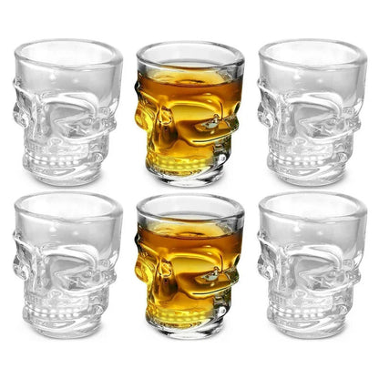 Set of 6 Skull Shot Glasses – 1.75 oz Glass Novelty Drinkware for Halloween Parties, Cocktail Bars & Home Decor,