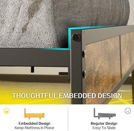 Queen Bed Frame With USB Charging LED Illumination