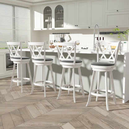 29" Bar Height Swivel Stools - High Back Swivel Barstools with Upholstered Seat & Solid Wood Footrest, Counter Bar Chairs for Kitchen Island & Pub (Antique White, Set of 2)