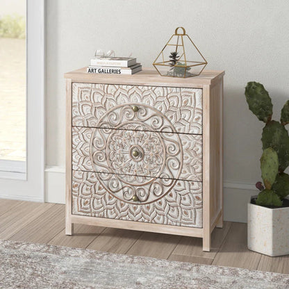 Boho Accent Chest With Medallion Storage Space Decor