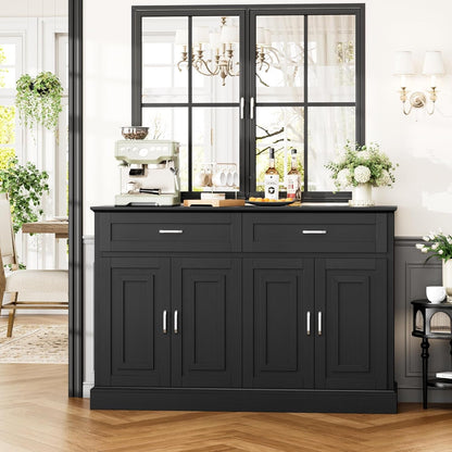 Sideboard Buffet Cabinet with Storage, 55.1" Large Kitchen Storage Cabinet with 2 Drawers and 4 Doors, Farmhouse Coffee Bar Display Cabinet for Kitchen Dining Room, White