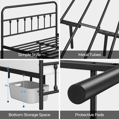 Queen Size Classic Metal Platform Bed With Durable Storage