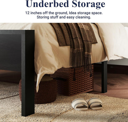 Queen Platform Bed Frame With Wooden Headboard Footboard