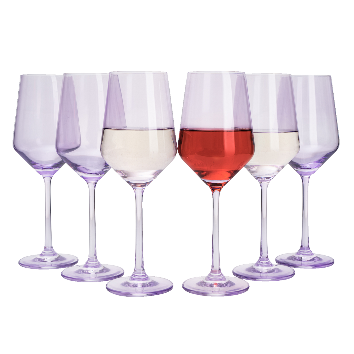 Set of 6 Colored Wine Glasses - 12 oz Hand Blown Italian Style Crystal Bordeaux Wine Glasses - Premium Stemmed Colored Glassware - Unique Drinking Glasses (6, Lavender Purple)