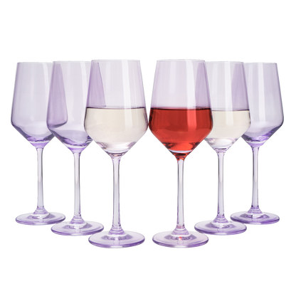 Set of 6 Colored Wine Glasses - 12 oz Hand Blown Italian Style Crystal Bordeaux Wine Glasses - Premium Stemmed Colored Glassware - Unique Drinking Glasses (6, Lavender Purple)